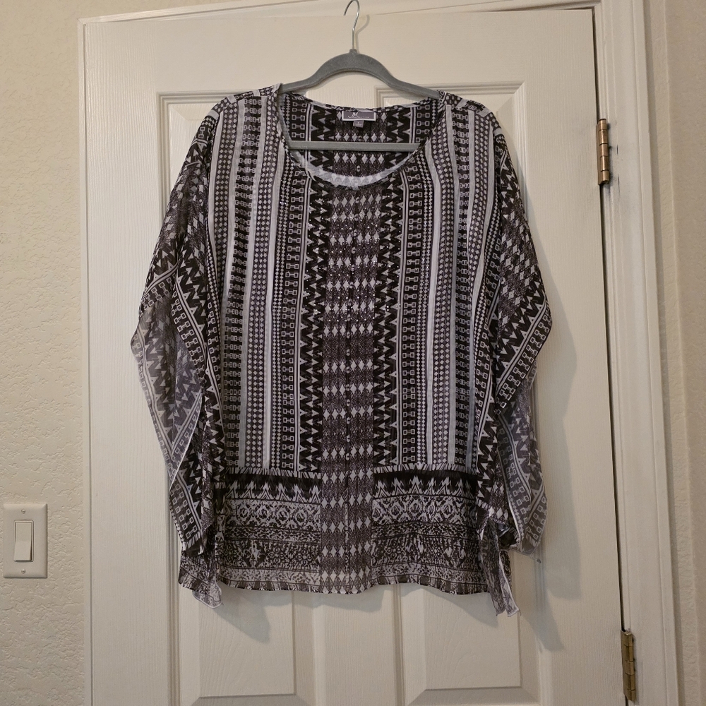 JM Collection Womens Printed Butterfly-Sleeve Pullover Blouse